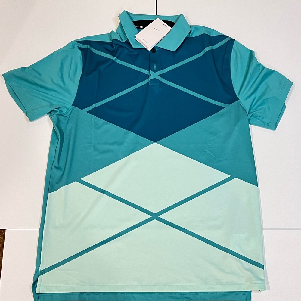 Nike Golf Dri-Fit Polo Shirt Vapor Argyle Print Swoosh Sz M Stretch $65MSRP NWT